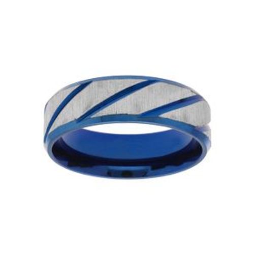 Bague Acier Et Pvd Bleu Striée 6mm