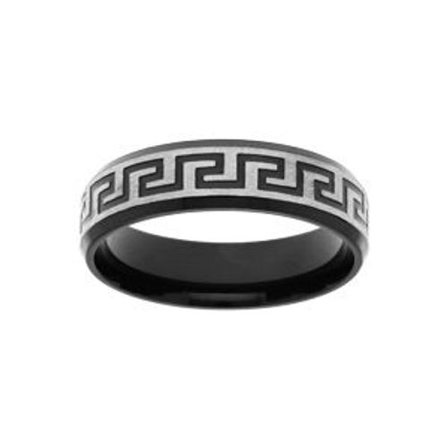 Bague Acier Et Pvd Noir Motif Grecque 6mm