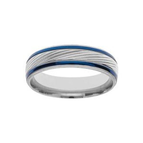 Bague Acier Et Pvd Bleu Striée 6mm