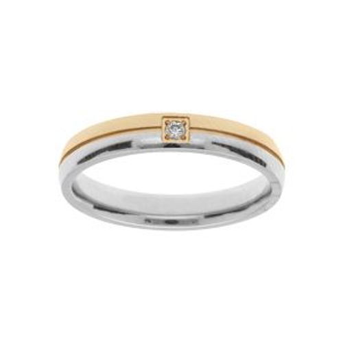 Bague Acier Et Pvd Jaune Double Anneaux Avec 1 Oxyde Blanc