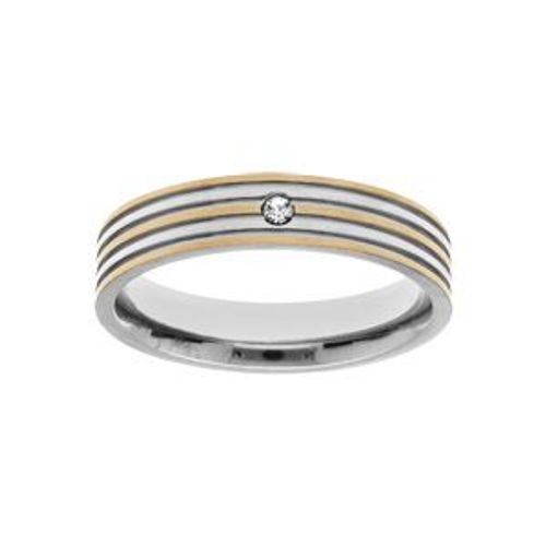 Bague Acier Et Pvd Jaune Avec 1 Oxyde Blanc