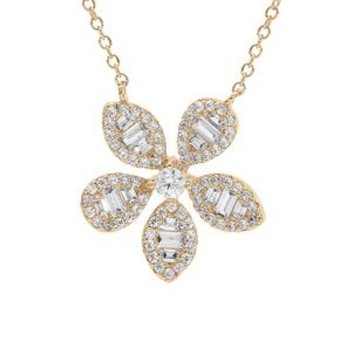 Collier Plaqué Or Fleur Oxydes Blancs Sertis 42+3cm