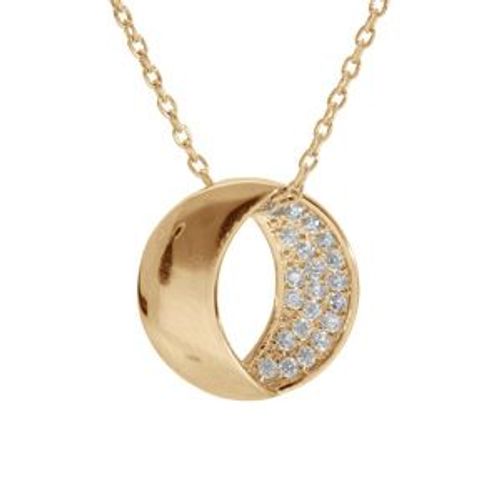 Collier Plaqué Or Pendentif Oval Oxydes Blancs Sertis 42+3cm