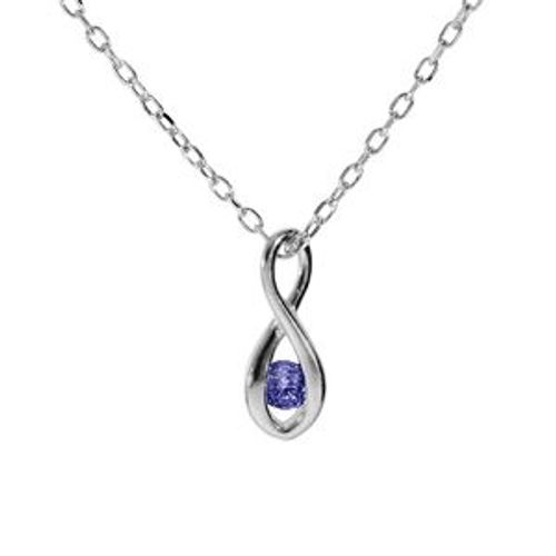 Collier Argent Rhodié Pendentif Infini Oxyde Bleu Foncé 40+4cm