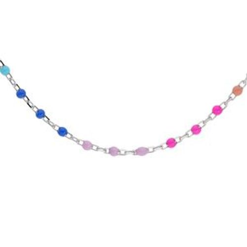 Collier Argent Rhodié Résine Multicolore Degradé Rose Vert 40+5cm