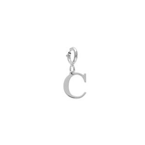 Pendentif Charms Argent Rhodié Initiale C Avec Anneau Ressort