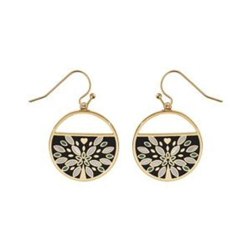 Boucles D'oreilles Crochet Acier Et Pvd Jaune Ronde Avec Résine