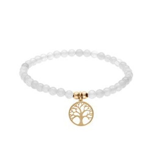 Bracelet Acier Et Pvd Extensible Pierres Naturelles 4mm Agate Blanche Avec Arbre De Vie