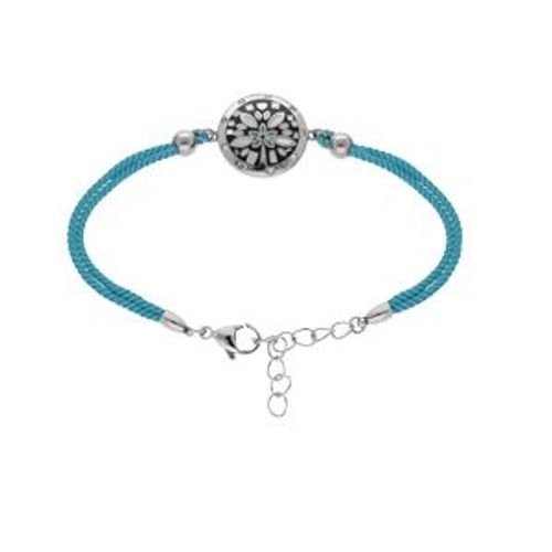 Bracelet Acier Cordon Turquoise Motif Rond Résine Et Nacre 16+3cm