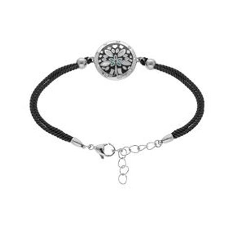 Bracelet Acier Cordon Noir Motif Rond Résine Et Nacre 16+3cm