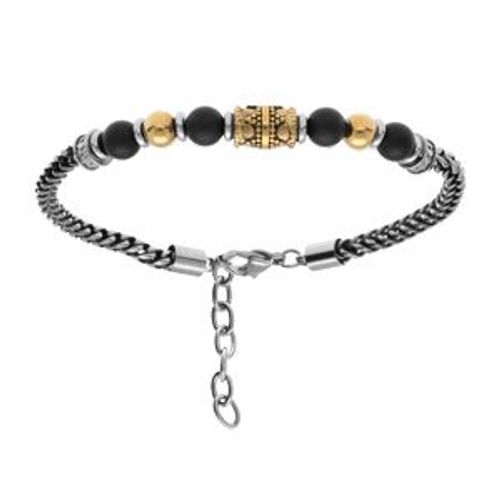 Bracelet Acier Boules Noires Et Pvd Jaune Avec Tube Pvd 19+3cm