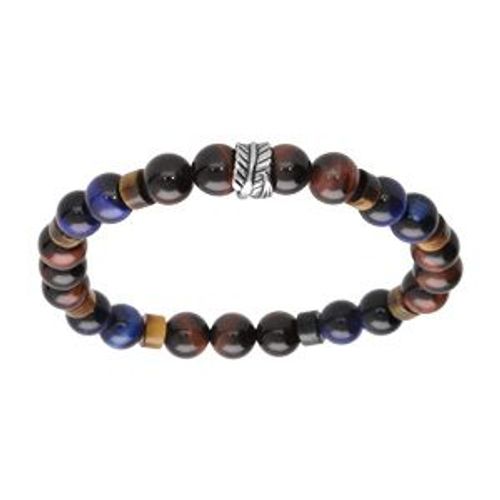 Bracelet Acier Extensible Boules Oeil De Tigre Et Sodalite Bleu Véritable