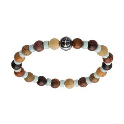 Bracelet Acier Junior Perles Aspect Bois Et Turquoise Imitation Et Ancre