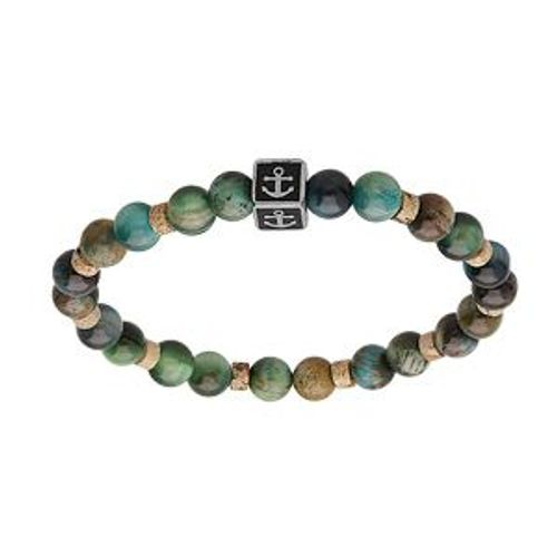 Bracelet Acier Junior Perles Oeil De Tigre Motif Ancre