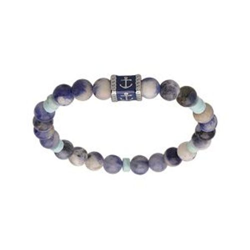 Bracelet Acier Junior Perles Sodalite Et Turquoise Imitation Motif Ancre