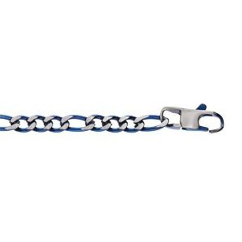 Bracelet Acier 1+3 4mm Pvd Brossé Aspect Patiné Chanfrin Bleu 19cm