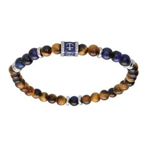 Bracelet Acier Extensible Boules Oeil De Tigre Et Sodalite Véritable