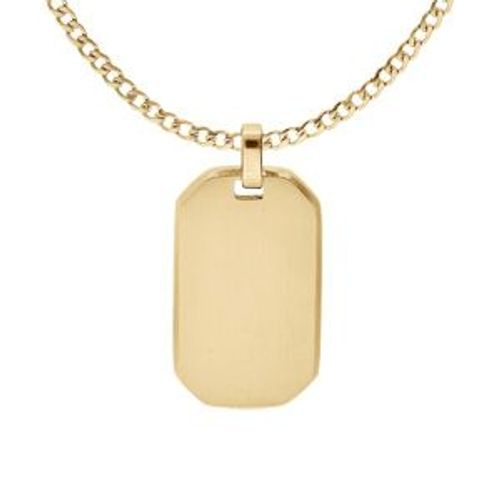 Collier Acier Et Pvd Jaune Chaîne Gourmette Avec Pendentif Rectangulaire Pans Coupés 30 X 15mm 55+5cm
