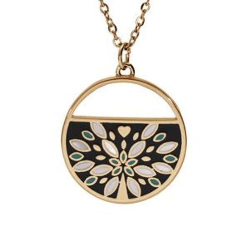 Collier Acier Et Pvd Jaune Pendentif Rond Avec Résine 45+5cm