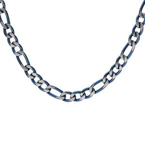 Collier Acier 1+3 4mm Pvd Brossé Aspect Patiné Chanfrin Bleu 50cm