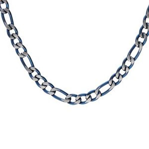 Collier Acier 1+3 4mm Pvd Brossé Aspect Patiné Chanfrin Bleu 55cm