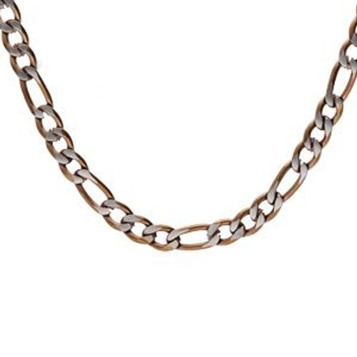 Collier Acier 1+3 4mm Pvd Brossé Aspect Patiné Chanfrin Marron 55cm