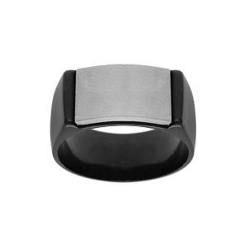 Chevalière Acier Et Pvd Noir Plateau Incurvé Acier 14 X 9mm À Graver