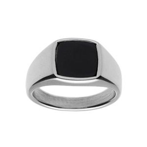 Chevalière Acier Plateau Carré Onyx Imitation 10 X 10mm