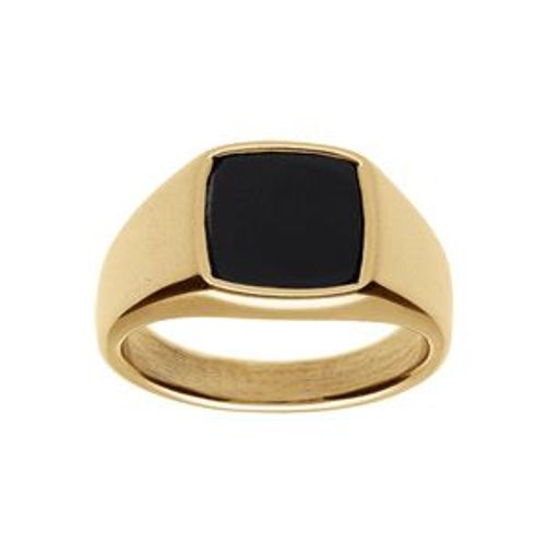 Chevalière Acier Et Pvd Jaune Plateau Carré Onyx Imitation 10 X 10mm