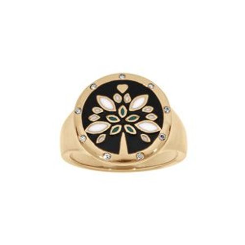 Bague Acier Et Pvd Jaune Ronde Avec Résine