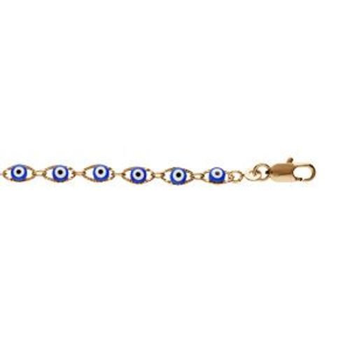 Bracelet Plaqué Or Oeil De La Chance Bleu 16+3cm