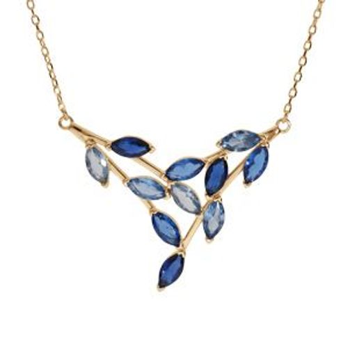 Collier Plaqué Or Forme Pointe Empiérrés Bleu Ciel Et Bleu Foncé 40+5cm