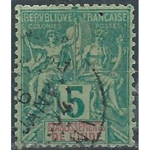 Inde, Comptoirs Français 1892, Beau Timbre Yvert 5, Type Sage "Colonies" 5c. Vert, Oblitéré, Tbe.