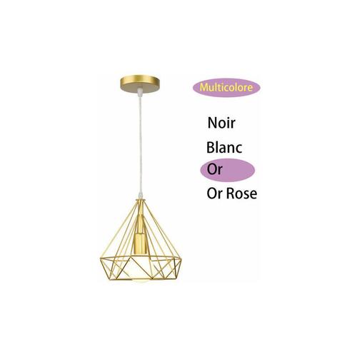 Pendentif Diamant Suspension Lustre Cage En Métal E27 25cm Or