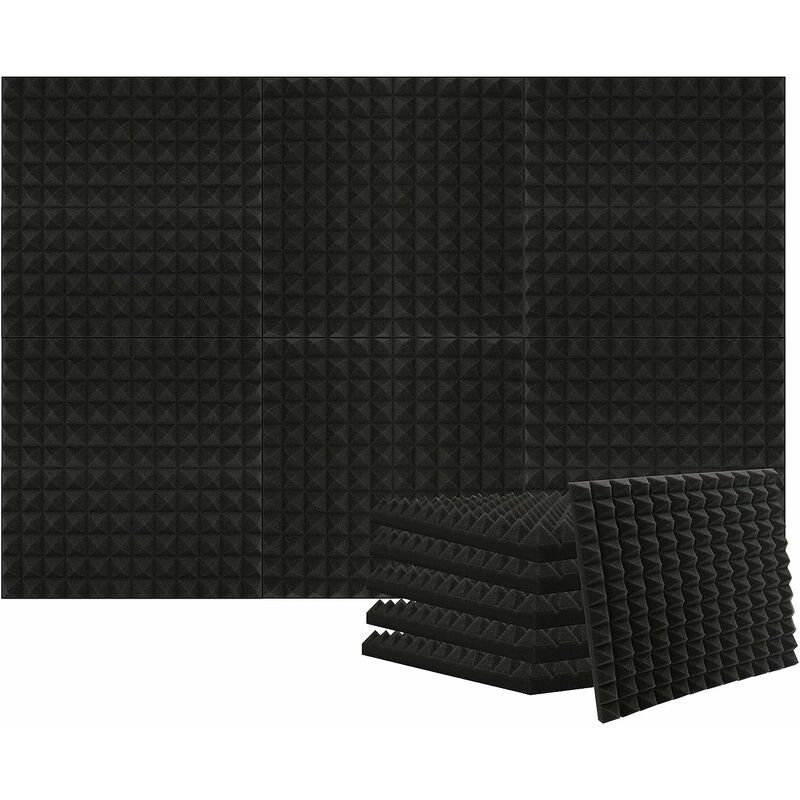 Panneaux de Mousse Acoustique, Panneau Absorbant 12 pièces Anti Bruit Retardateur flamme pour Podcasting, Studios d'enregistrement, Bureaux 30x30x5cm, Noir Lefou