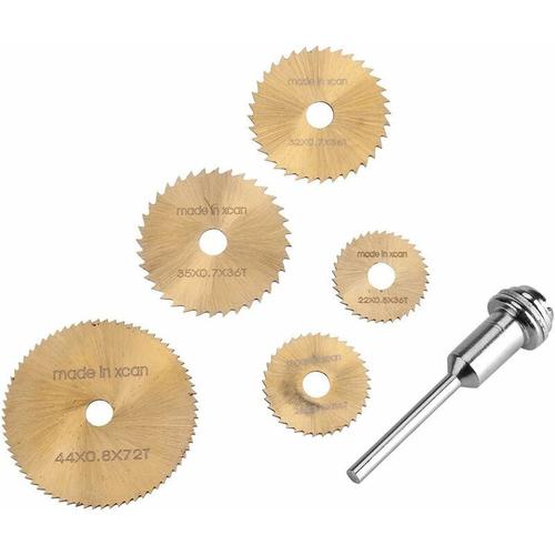 Accessoire Jeu de 6 lames de scie en acier à grande vitesse HHS (22,25,32,35,44 dents) 6 lames de scie circulaire pour mandrin de coupe pour disques rotatifs en métal-