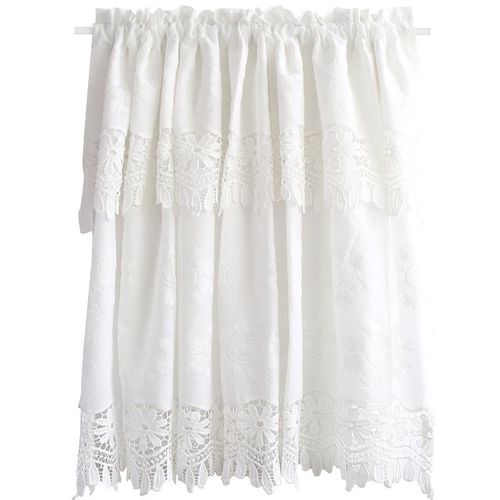 Rideau De Cuisine Court Pour Petit Fenêtre Dentelle Coton Blanc Broderie Florale Texturé Rideau Brise-Bise Rideaux À Étages Rideaux À Disques 100cm (Largeur) * 85cm (Hauteur)