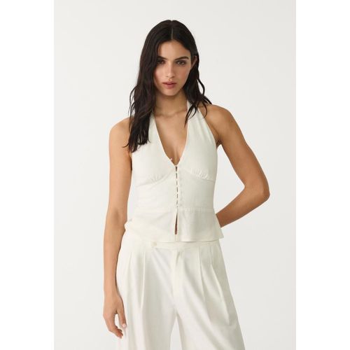 Stradivarius Top Lin Boutons Encolure Américaine Blanc L