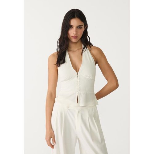 Stradivarius Top Lin Boutons Encolure Américaine Blanc M