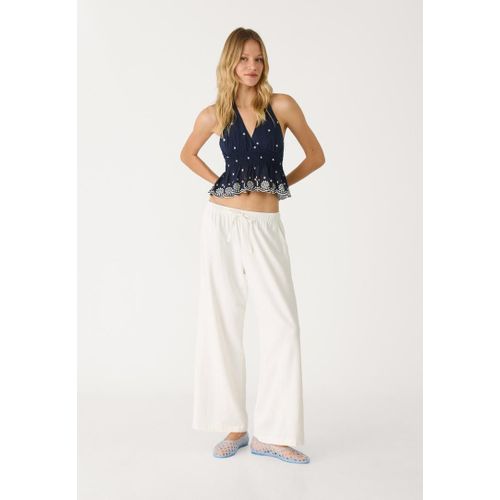 Stradivarius Top Encolure Américaine Avec Broderies Contrastées Marine M