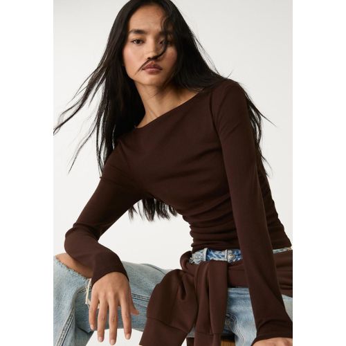Stradivarius T-Shirt Froncé Manches Longues Marron Xs