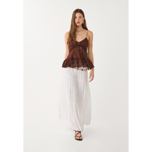 Stradivarius Top En Dentelle À Bretelles Marron Xl