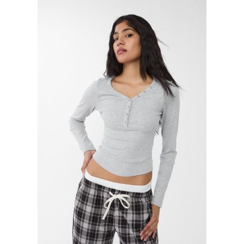 Stradivarius T-Shirt À Boutons Gris Mélangé S