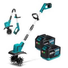 Motobineuse électrique sans fil brushless, 4 Lames Acier, Largeur de travail 20 cm, Profondeur de travail 15 cm, Avec 2 x 928vf batteries et chargeur