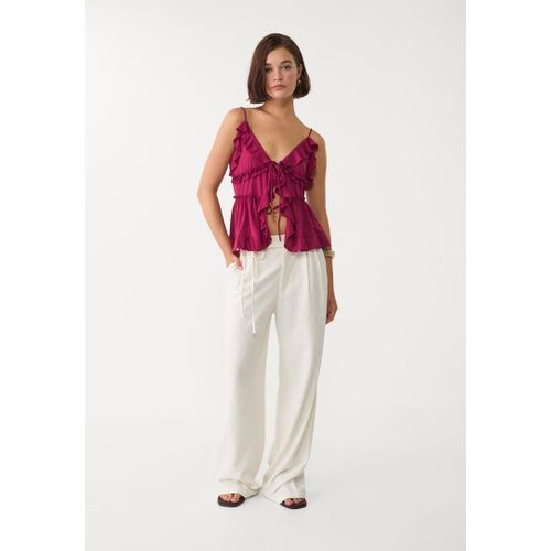 Stradivarius Top À Bretelles Volants Prune S