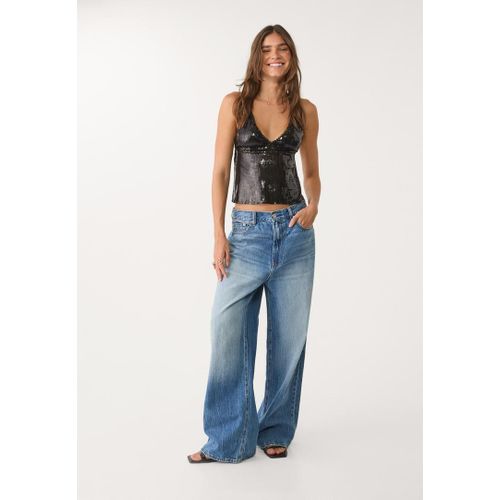 Stradivarius Top Encolure Américaine À Paillettes Noir M