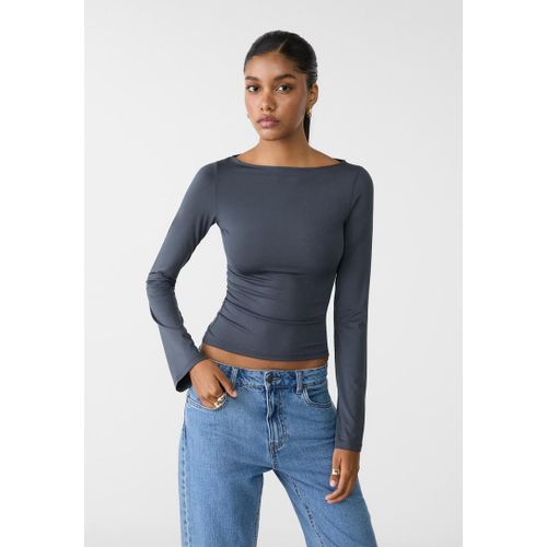 Stradivarius T-Shirt En Polyamide À Col Bateau Gris Xs