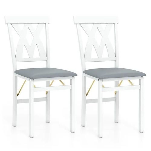 Costway Lot De 2 Chaises De Salle À Manger Pliantes En Bois - 41 X 53 X 91 Cm - Siège Rembourré - Dossier Incurvé Blanc