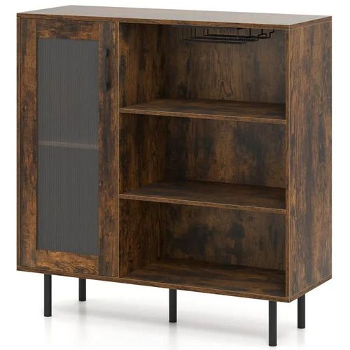 Costway Buffet De Cuisine Avec Porte, Étagère Ajustable, Porte-Verres À Vin, Meuble De Rangement Pour Bar Café Salon, Brun Rustique
