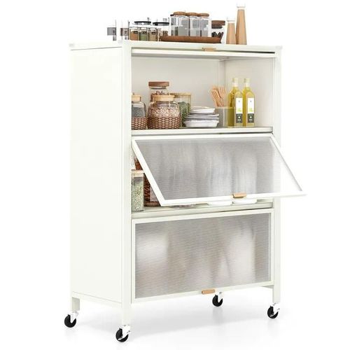 Costway Buffet De Cuisine À 4 Niveaux Avec Roues Universelles Verrouillables, Portes Rabattables, Pour Cuisine Bureau Salon, Blanc